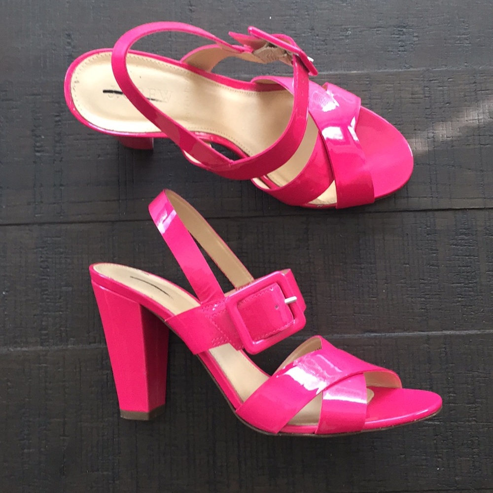 j Crew shocking pink patent sandals